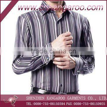 Mens business casual purple long sleeves striped cotton shirt