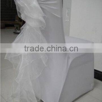 White Banquet Spandex Chair Cover With Organza Chair Cap Sash for Wedding Decoration photo-5
