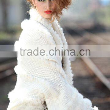 2014 Fashion Ladies Long-sleeve White Cape Collar Cardigan Knitted Partern photo-4