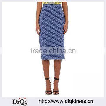Customized Lady's Apparel Office Lace Wear Fashion Plaid Seersucker Skirt(DQM026S)