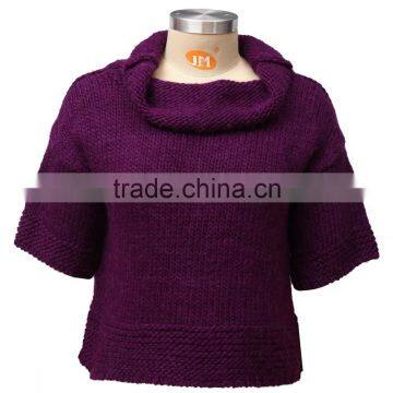 Loose high neck blend alpaca sweater for women, women half sleeve sweater