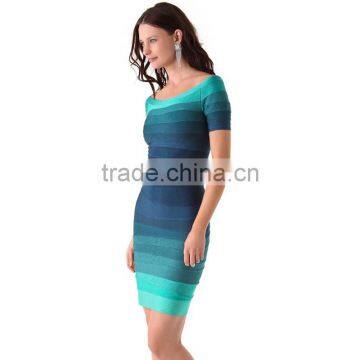 High Quality Short Sleeve Blue Gradient Bandage Dress New Arrival Cute Brand Dress photo-2