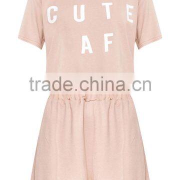 Women Plain PJ Set With Custom Logo Screen Print Short Pajamas Letter Print Loose Pyjama photo-4