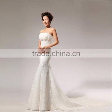 2017 Fashion Custom Lace Halter Wedding Dress Shoulder off Tie Back Dress Fishtail Wedding Evening Dress photo-2