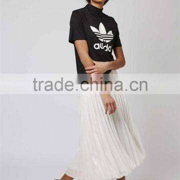 Hot Sale Iridescent Pleated Skirts High Waist Zip Up Plain White Beach Style Long Skirts photo-4
