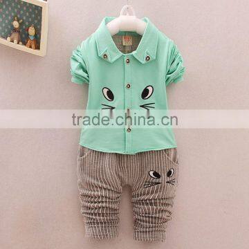 Boy Autumn Outfit New Small Children Long Sleeve Cotton Shirt Two Pieces Set photo-3