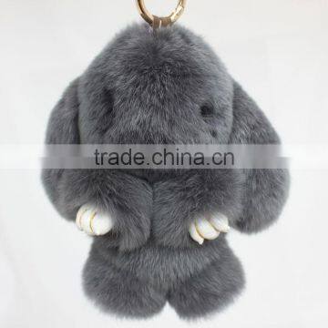 Myfur Dark Grey Cute Rabbit Fur Made Rabbit Bag Accessory Pendant photo-3