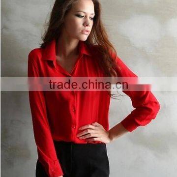 Korean Style v Neck Blue Chiffon Long Sleeve Blouses/ Garment Women Ladies Clothes / photo-2