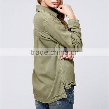 2017 Spring Long-sleeved Shirt Jacket Forest Green Coat for Women photo-3