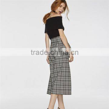Black and White Patterned Bow Embellished Tartan Culotte Pants Slacks photo-3