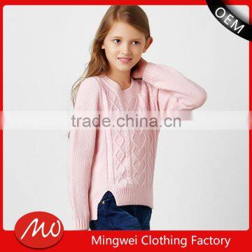 little girls fashion high-low hem hand made wool sweaters for children with high quality