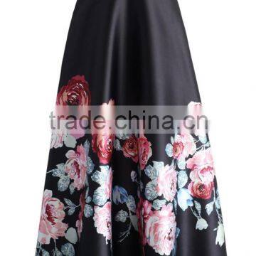 2016 Guangzhou Shandao Latest Design Women Autumn New Western Flower Printed Ruffle Satin Long Maxi Skirt photo-2