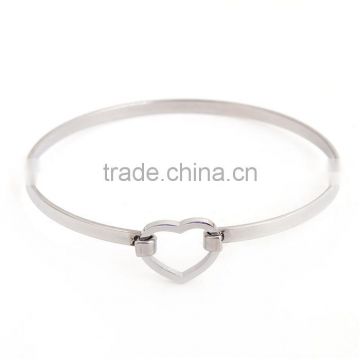 304 Stainless Steel Bangles Bracelets Silver Tone Heart