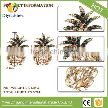 Cute Champagne Pineapple Shaped Luxury Women Wedding Charm Statement Earrings Cheap Wholesale Stud Earrings photo-4