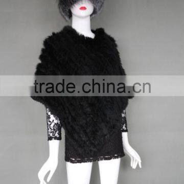 Hot fashion lady triangle natural rabbit fur knitting modern cape shawl