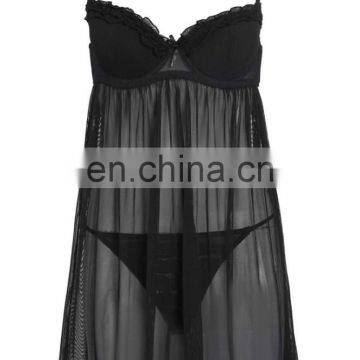 Tia Back Black Ruffle Detail Sheer Ladies Night Dress Sex Baby Doll Swing Set