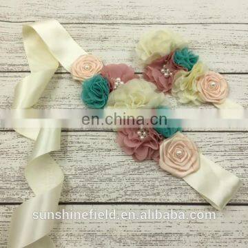 baby headband flower sash chiffon flower satin flower belt