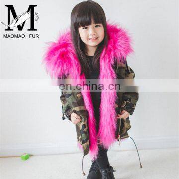 2016 New Winter Children's Coat Raccoon Fur Collar And Fox Fur Linging Parka Fur Coat For Kids