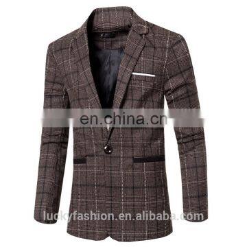 New Arrival Mens Korean Slim Fit Fashion Cotton Plaid Blazer Wholesale photo-2