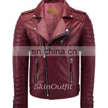 NEW MEN'S GENUINE LAMBSKIN STYLISH MOTORCYCLE BIKER LEATHER JACKET DARK RED