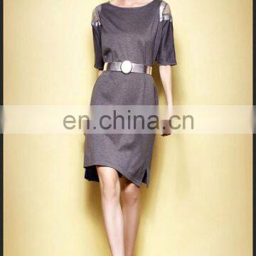 Sexy Lady High Quality Knitted Shift Dress With Sliver Belt and Short Sleeves photo-5
