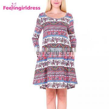 Free Samples Black Print Long Sleeve One Piece Dress Of Knee Length Casual Dress photo-5