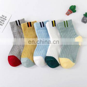 Children's Socks Cotton Boys and Girls Babies Baby Solid Color Japanese Style Spring and Autumn Color Stripes Tube Socks