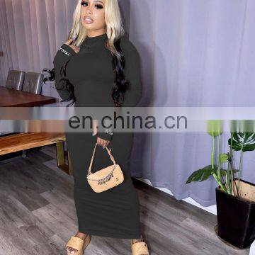 LAITE D2152 Plus Size Women Embroidery Logo Casual Dress Ladies Backless Long Sexy Dress photo-7