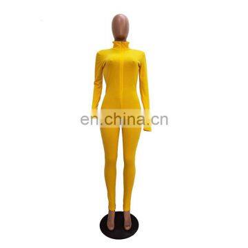 High Quality Solid Color Ribbed Long Sleeve Jumpsuit photo-6