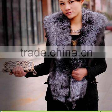 Most Popular 100% Purity Silver Fox Fur & Pigskin Vest for Women,Leather Coat without Sleeveless