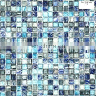 15x15 chip size bathroom wall decoration blue green swimming pool square glass mosaics tile H415009