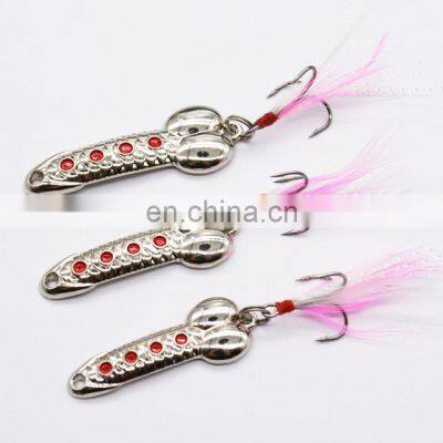 In stock  Fresh Salt water spoon spinners fishing lure Iron metal Sequin fishing bait with treble Feather Hook