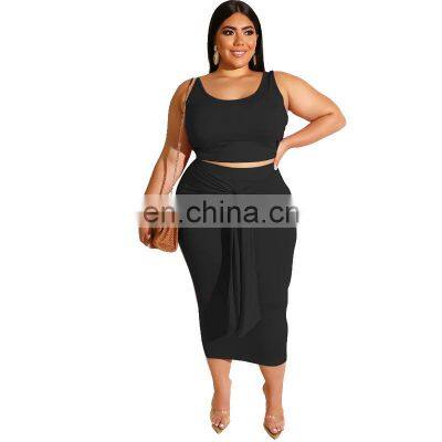 Manufacturer Wholesale Custom Summer Plus Size Women's Plain Seven-color Fashion Suit Vest Bag Hip Long Skirt Two-piece Suit photo-3