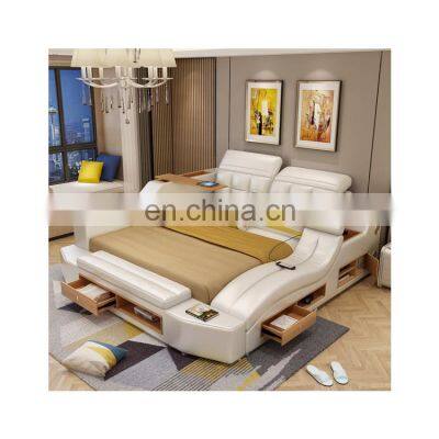 Smart Multi functional genuine leather bed 1.8 m double bed massage wood beds