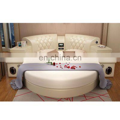 2.2m big round beds bedroom furniture modern style leather massage round bed frame with mattress