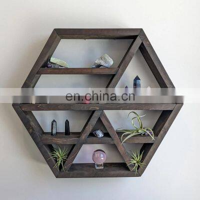 Natural Wood Floating Shelves Wall Mounted Hanging Shelf Hexagon Rustic Farmhouse Shelves for Wall Decor