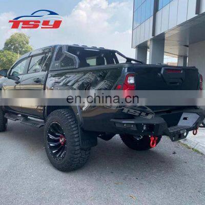 Wholesale high quality steel material auto parts car rear bumper for hilux  rocco 2021 with led light