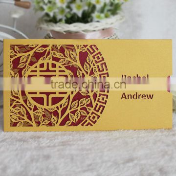 2016 Gold Laser Cut Party Decorated Custom Die Cut Pocket Wedding Invitations