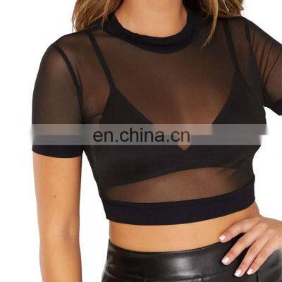 Casual Mesh sexy ladies Cropped top nylon transparent tops