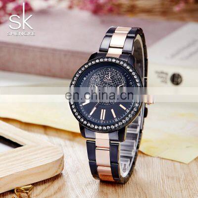 SHENGKE K0075L Dimond Classic Bezel Handwatch Light Luxury Wacthes Femanine Quartz Bracelet Watch