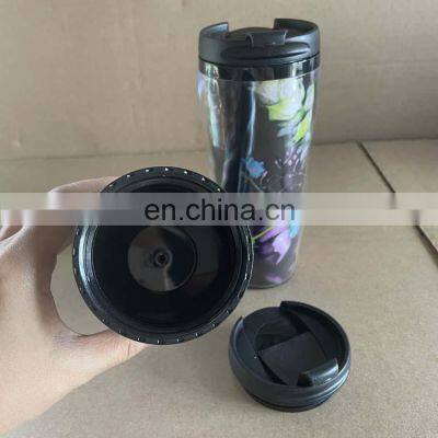 350ml Custom Logo Paper Insert Double Wall Plastic Travel Mug With Lid photo-3