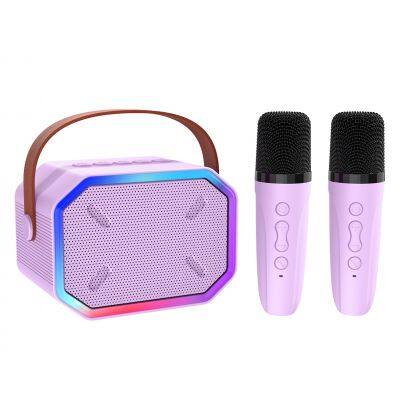 Mini BT Karaoke Music Player  party box 3d stereo amplifier speaker With Double Wireless Microphones for church