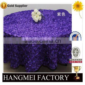 luxury special embroidery purple color satin rose hotel table cloth for wedding