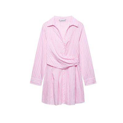 Spring and summer new European and American style women's fashionable casual striped V-neck long sleeved loose dress
