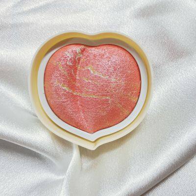 Fully Customized Peach Shape Blusher Palette with High Glow Face Backed Powder Oem Blush and Highlighter Chunky Glitter