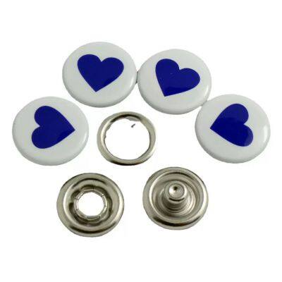Printed heart shape cap prong ring snap button foe baby clothings 222#10mm