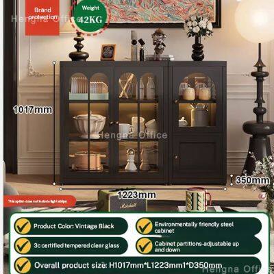 Armário lateral de metal com vidro estriado em arco retrô SD-H459 | Armário de armazenamento em aço à prova d'água H1017L800D350mm - Ideal para o estilo de bar de café em casa