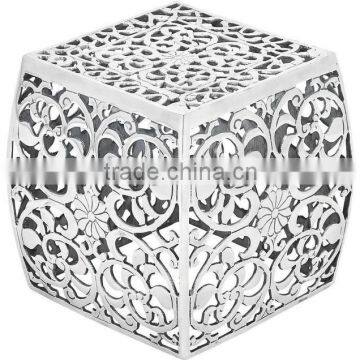 shiny polish silver aluminium metal stool with cut out design , silver end table for living room