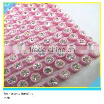 Plastic Diamante Banding Sew on Ss6 2mm Crystal Pink Banding 1x200 Pcs 10 Yards