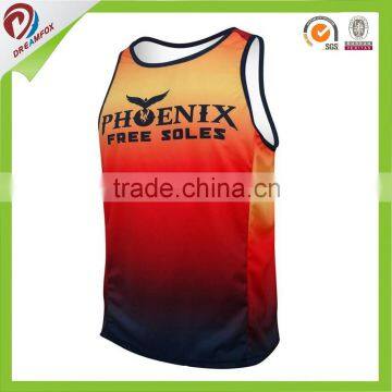 custom sublimated mens singlet vests with embroidery logo, sublimated running singlet